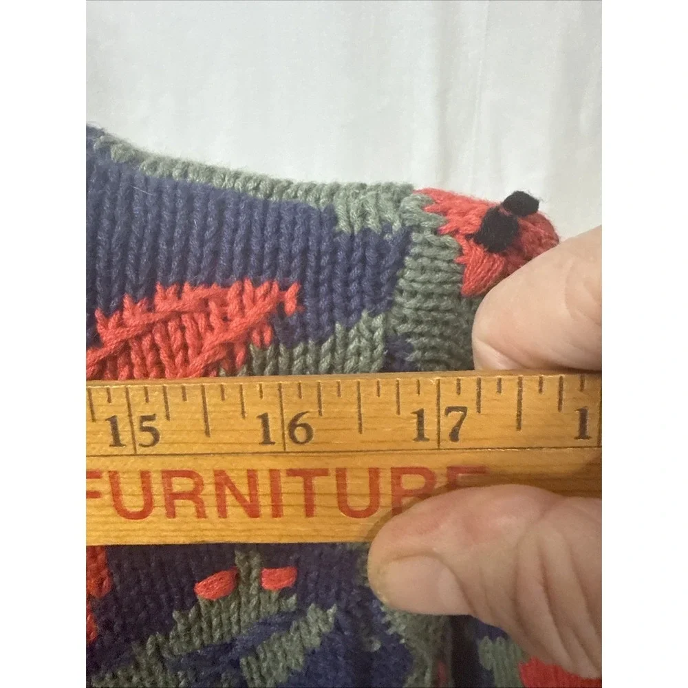 Vintage ORVIS Cardinal Cardigan Ramie Knit Christmas Sweater Blue Red Green M - Picture 11 of 13